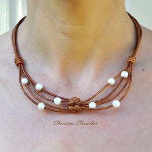 Leather Necklace Pearl and Leather Necklace Angel Wings Christine Chandler Pearl and Leather Necklace Pearl and Leather Jewelry image 3