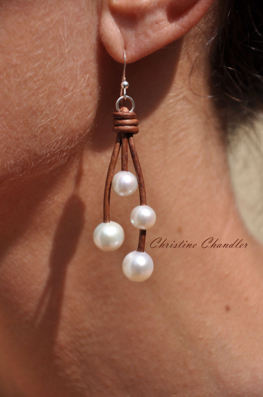 Long Pearl Leather Earrings