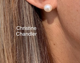 Pearl Stud Earrings - Pearl earrings - pearl jewelry - 8mm Freshwater Pearls - Sterling Silver Posts - White, Peach or Blush Pearls - pearl