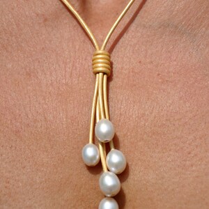 Pearl and Leather Necklace Freshwater Pearl Lariat Pearl and Leather Lariat Pearl and Leather Jewelry Pearl and Leather Necklace image 2