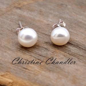 Pearl Stud Earrings - 8mm Freshwater Pearl earrings - Sterling Silver Posts - White, Peach or Blush Pearls - pearl jewelry - Pearl Posts