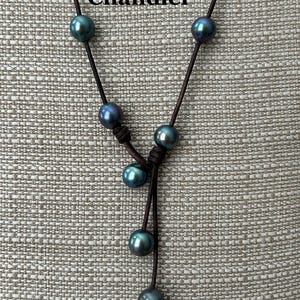 Pearl and Leather Necklace - Cascada Pearl Necklace - Pearl and Leather Jewelry - Pearl Necklace - Leather and Pearl Necklace- Pearl Jewelry image 2