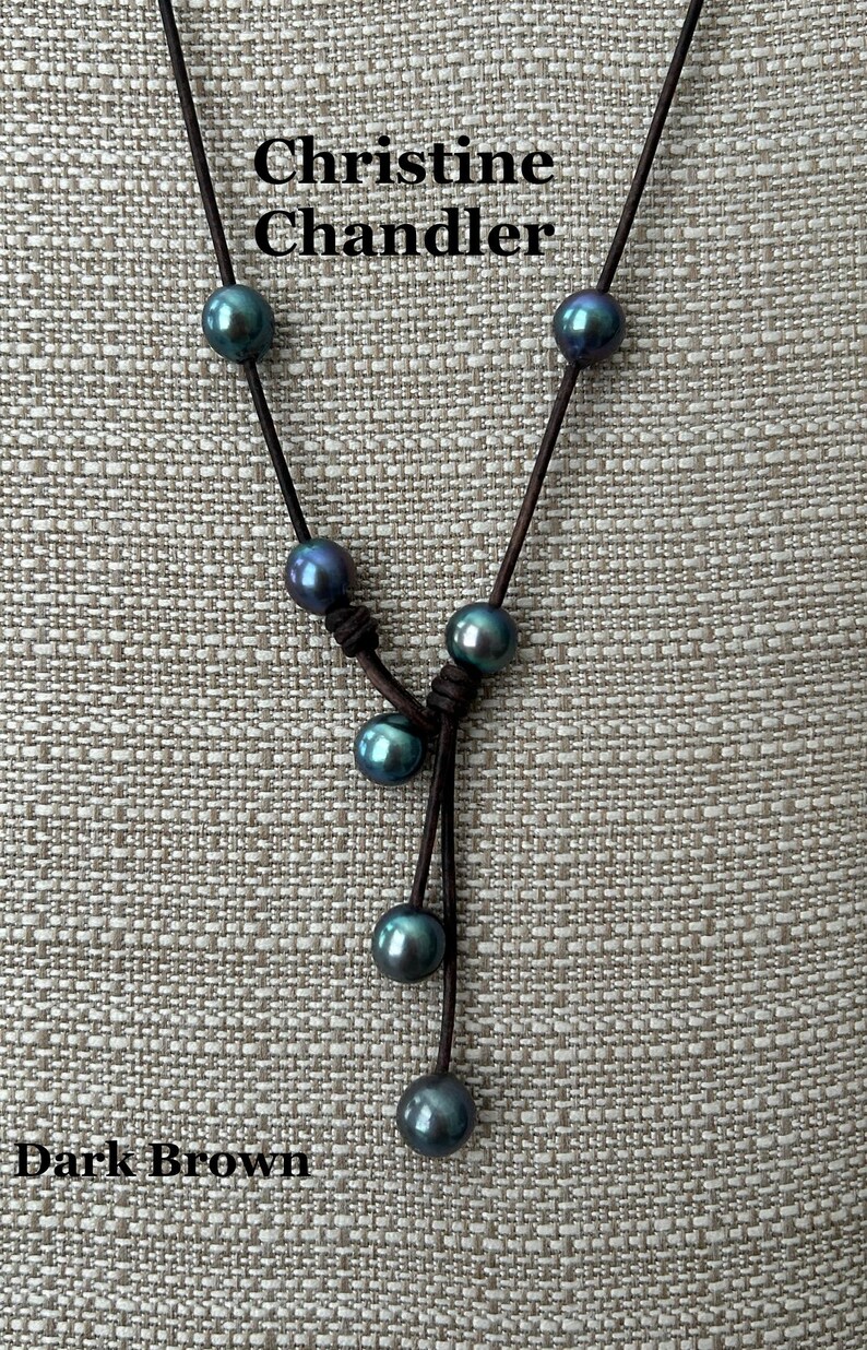 Pearl and Leather Necklace - Cascada Pearl Necklace - Pearl and Leather Jewelry - Pearl Necklace - Leather and Pearl Necklace- Pearl Jewelry image 2