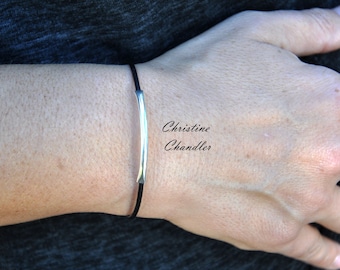 Leather Bracelet with Sterling Silver - One Strand Accent Bracelet for Women or Men- Leather Jewelry Collection