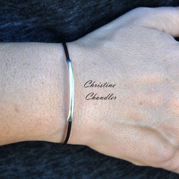 Leather Bracelet with Sterling Silver - One Strand Accent Bracelet for Women or Men- Leather Jewelry Collection