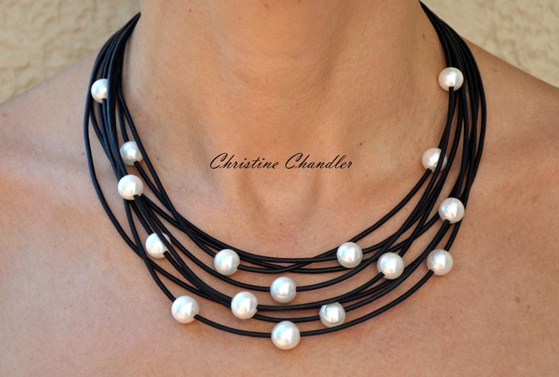 Pearl and Leather Necklace Multi Strand Leather Necklace Etsy