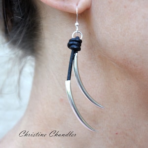 Leather and Sterling Silver Earrings - Leather Jewelry - Leather Earrings - Silver Earrings - Silver and Leather Earrings