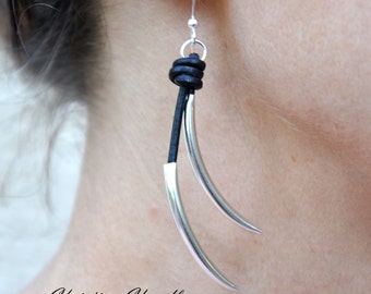 Leather and Sterling Silver Earrings - Leather Jewelry - Leather Earrings - Silver Earrings - Silver and Leather Earrings