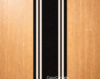 Schwarz Weißer Läufer Teppich, Moderner Langer Flur Teppich mit Geometrischem Bordüren Design