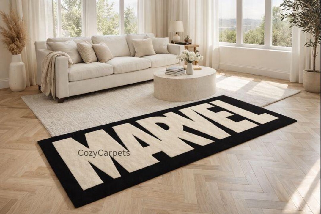 Custom Marvel Logo Rug Superhero Inspired Handmade Tufted Carpet Bold ...