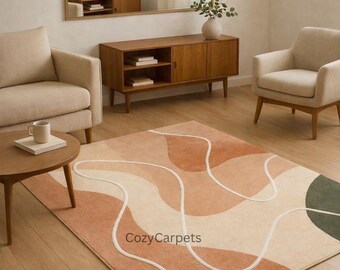 Abstract Area Rug Modern Earth Tone Pattern Carpet for Living Room Bedroom Scandinavian Minimalist Aesthetic Home Decor Floor Rug