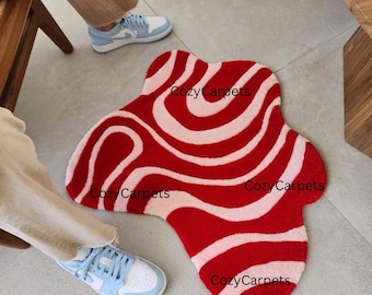 Tappeto astratto ondulato rosso rosa, tappeto moderno dalla forma irregolare, tappetino decorativo per soggiorno, camera da letto e dormitorio Pinterest