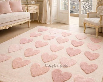 Pink Heart Area Rug Nursery Decor Soft Plush Floor Carpet Romantic Bedroom Living Room Accent Rug Cute Valentine Home Gift Idea, 9x12