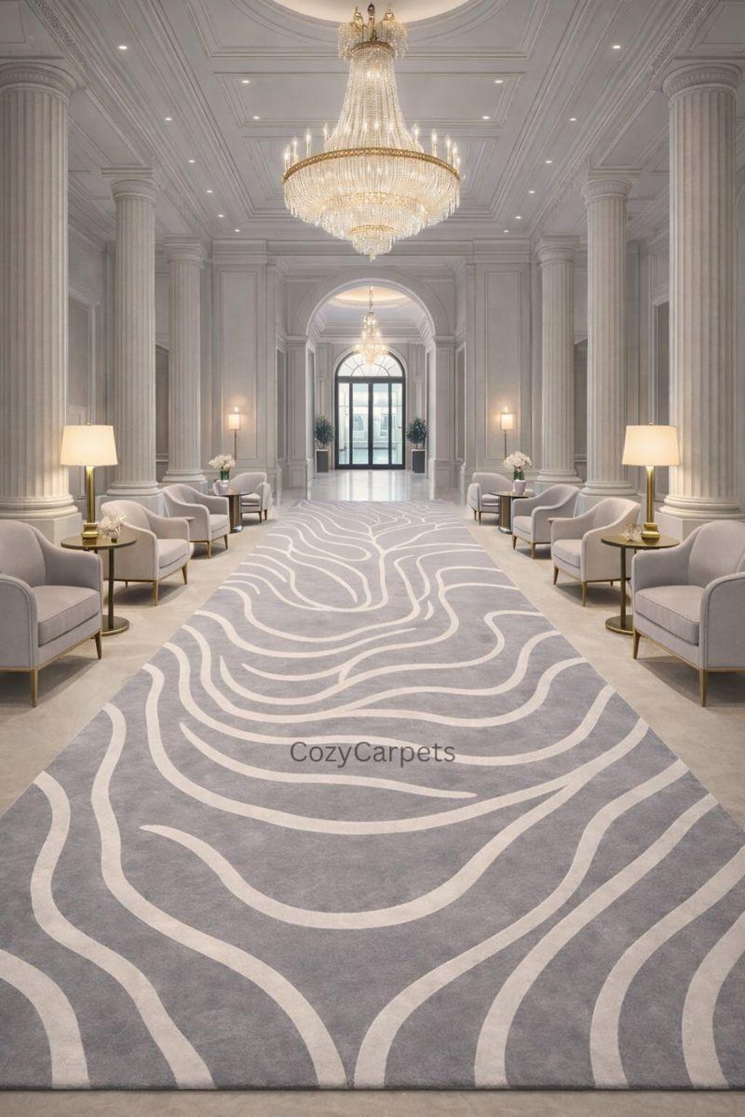 Luxury Abstract Hallway Carpet Runner, Modern Gray Wave Pattern Rug for ...