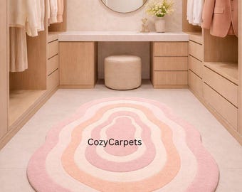 Blush Pink Abstract Area Rug, Modern Wavy Pattern Soft Carpet for Bedroom Nursery Living Room, Minimalist Scandinavian Home Decor Floor Mat