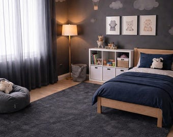 Handmade Dark Gray Area Rug for Bedroom Nursery, Modern Charcoal Plush Carpet, Cozy Minimalist Home Decor, 9x12, custom size rug