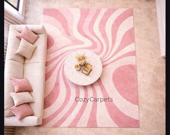 Pink Abstract Swirl Area Rug Modern Living Room Carpet Soft Pastel Wavy Pattern Floor Rug cozy Home Decor Bedroom Nursery