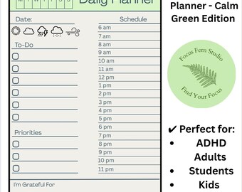 ADHD Daily Planner | Calm Green Edition | Neurodivergent Brain, Time Blocking Printable Planner (PDF)