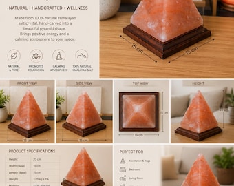Handcrafted Pyramid Himalayan Salt Lamp | Natural Crystal, Wooden Base, 3-4 KG Weight