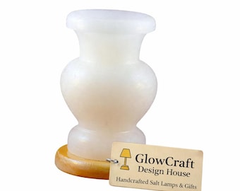 Vase Shape Natural Himalayan Salt Lamp, Wooden Base Night Light, Amber Glow Home Decor