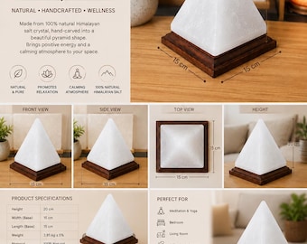Handcrafted Pyramid Himalayan Salt Lamp | Natural Crystal, Wooden Base, 3-4 KG Weight