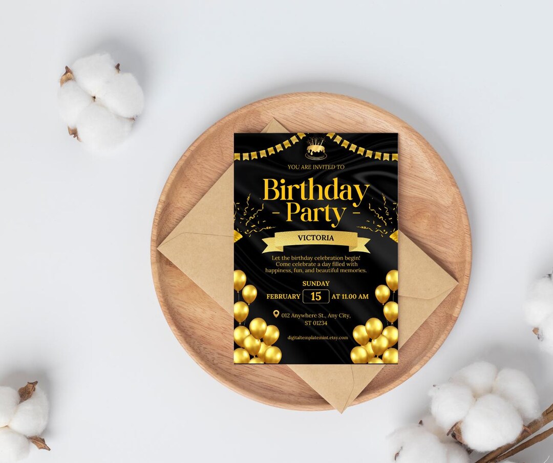 Editable Birthday Invitation | Canva Pro Template | Printable Digital ...