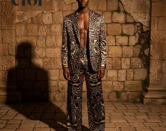 Custom Made Men's Liquid Marble Suit | Abstract Psychedelic Print 2 Piece Set