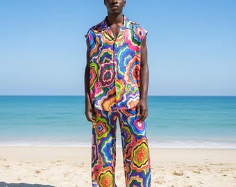 Psychedelic 2 Piece Festival Set - Men’s Colorful Boho Beach Outfit