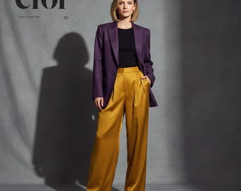 Silk Satin Colorful Suit for Women | Wide Leg Trousers Tailored Blazer Set | Block 2-Piece Outfit | Formal Evening & Wedding Guest Suit