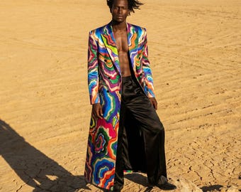 Men's Abstract Custom Tailored Blazer | Wearable Art Festival Duster Coat