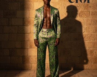 Custom Made Abstract Print Men's Suit | Psychedelic Blazer & Trousers