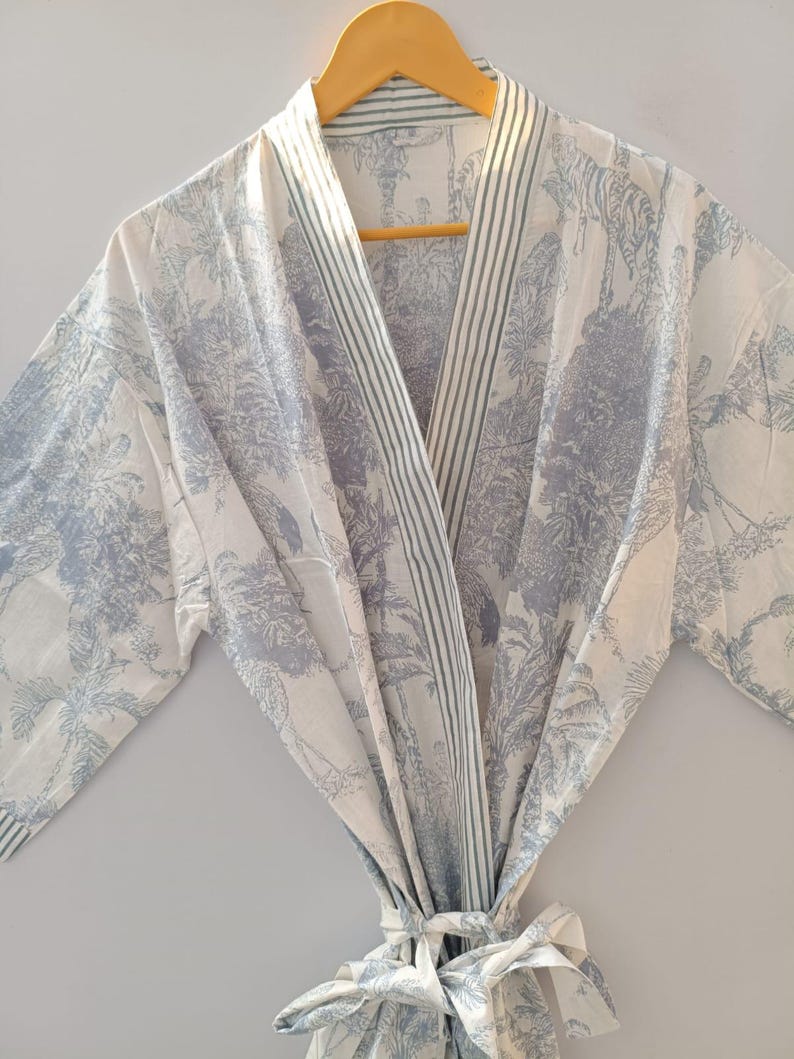 Floral Cotton Wrap Robe, Lightweight Block Print Dressing Gown - Etsy UK