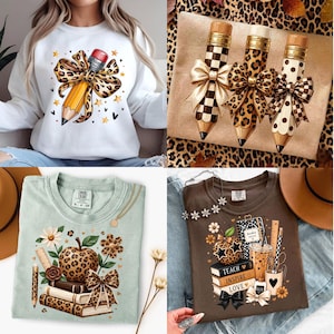 Leopard Teacher Apple School Supplies PNG Bundle: Checkered Polka Dot Pencil Scissors Ruler Set
