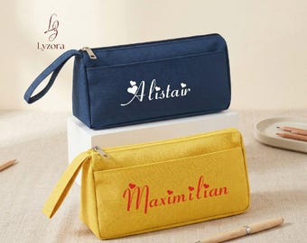 Estuche para lápices personalizado, bolsa con nombre personalizado, bolsa de papelería resistente, regalo de regreso a clases