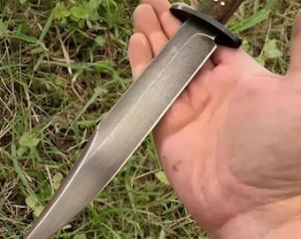 Hand Forged 15" Carbon Steel Bowie Knife, Viking Hunting Bowie Knife with Leather Sheath