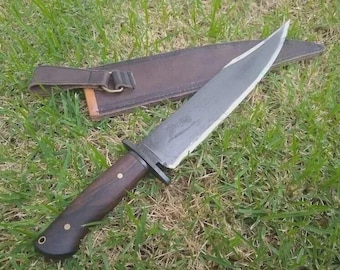 Handmade Carbon Steel Big Bowie Knife, Hand Forged Camping Bowie Knife With Leather Sheath