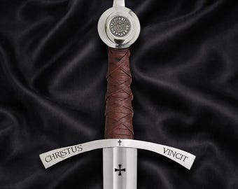 Hand Forged Knights Templar Sword, Handmade Faithkeeper The Accolade Replica Sword with Scabbard