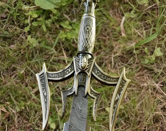 Hand Forged Damascus Steel Sword, Handmade Sword, Medieval Viking Sword with Leather Sheath