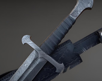 Handmade Damascus Steel Sword, Hand Forged Medieval Damascus Sword with Leather Sheath