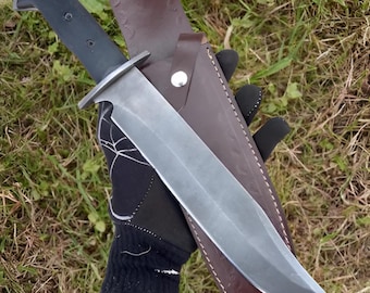 Handmade 5160 Spring Steel Bowie Knife: Full Tang Black Micarta Handle With Leather Sheath
