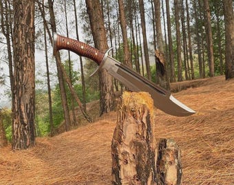 Handmade Carbon Steel Blade Tactical Bowie Knife, Hand Forged Hunting Knife Camping Knife