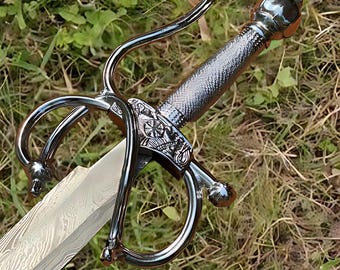 Handmade Damascus Steel Blade – Rapier Sword – Replica Medieval Sword With Sheath