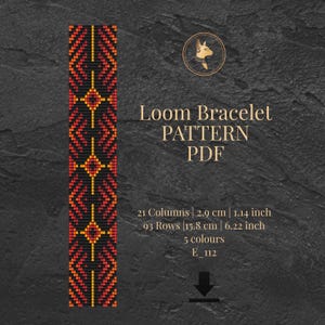 Patrón de cuentas Art Déco en telar (PDF) / Pulsera geométrica roja / Diseño de cuentas de semillas Miyuki