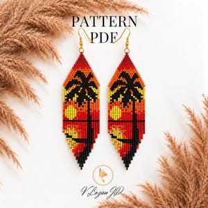 Seed Beaded Earrings Pattern PDF Brick Stitch Sunrise Ocean Summer Earrings