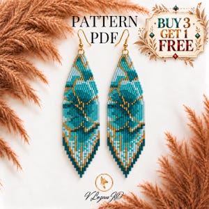 Brick Stitch Floral Earrings Pattern PDF – Turquoise Miyuki Seed Bead Bohemian Design
