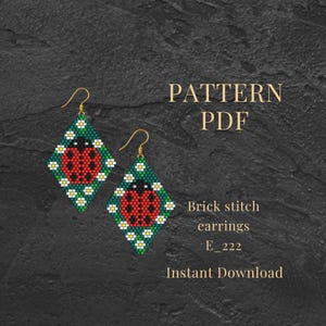 Patrón PDF para pendientes de punto ladrillo con forma de mariquita, pendientes de cuentas Miyuki de primavera, tutorial de bisutería, patrón de joyería DIY, descarga instantánea.