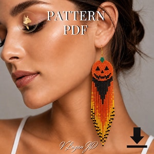 Brick Stitch Pumpkin Earrings Pattern PDF Miyuki Pumpkin Halloween Seed Bead Earrings DIY