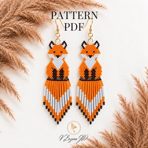 Fox Earrings Brick Stitch Pattern PDF Miyuki Seed Bead Cute Animal Earrings Do it Yourself Digital Download