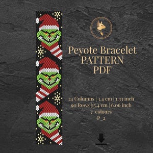 Grinch Face Peyote Bracelet Pattern | Christmas Miyuki Delica Seed Bead PDF