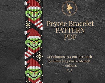 Motif de bracelet Peyote Grinch Face | Rocaille de Noël Miyuki Delica PDF